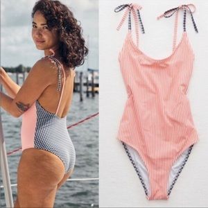 Aerie Two Pattern Tie Strap Cheeky One-piece Swim
